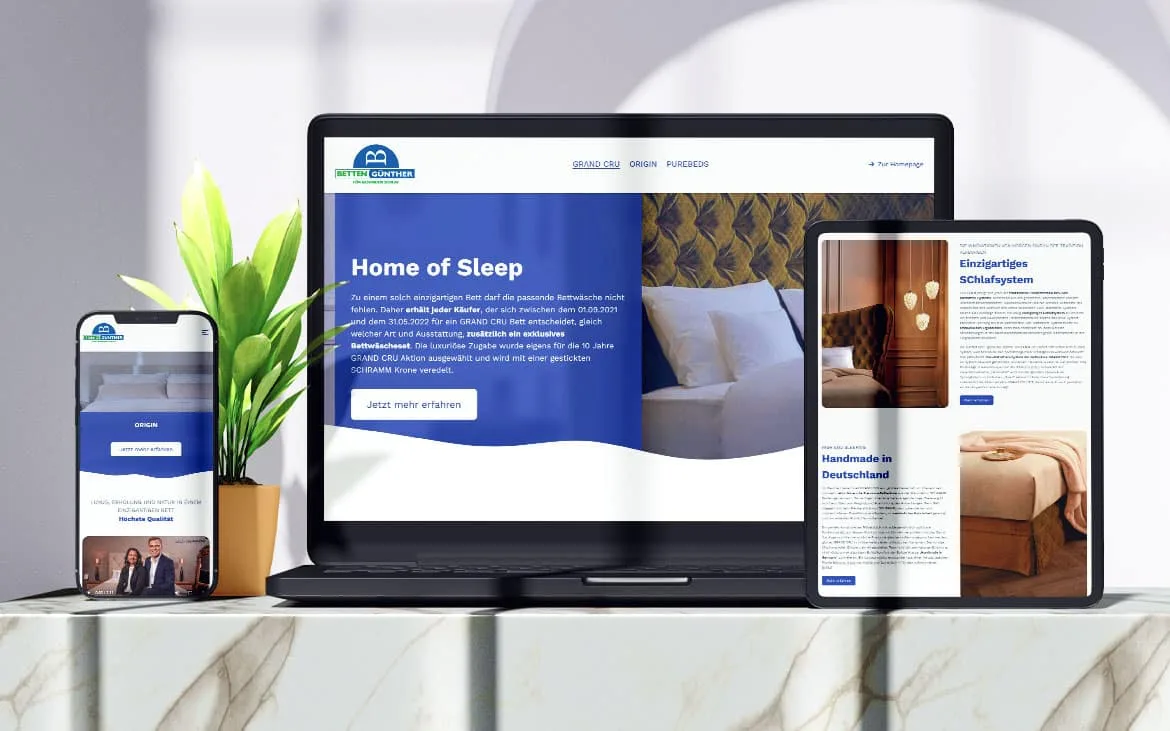 Premium-Betten Landingpage Betten Günther, Performance-Referenz der Marketing-Agentur NEXAS Media